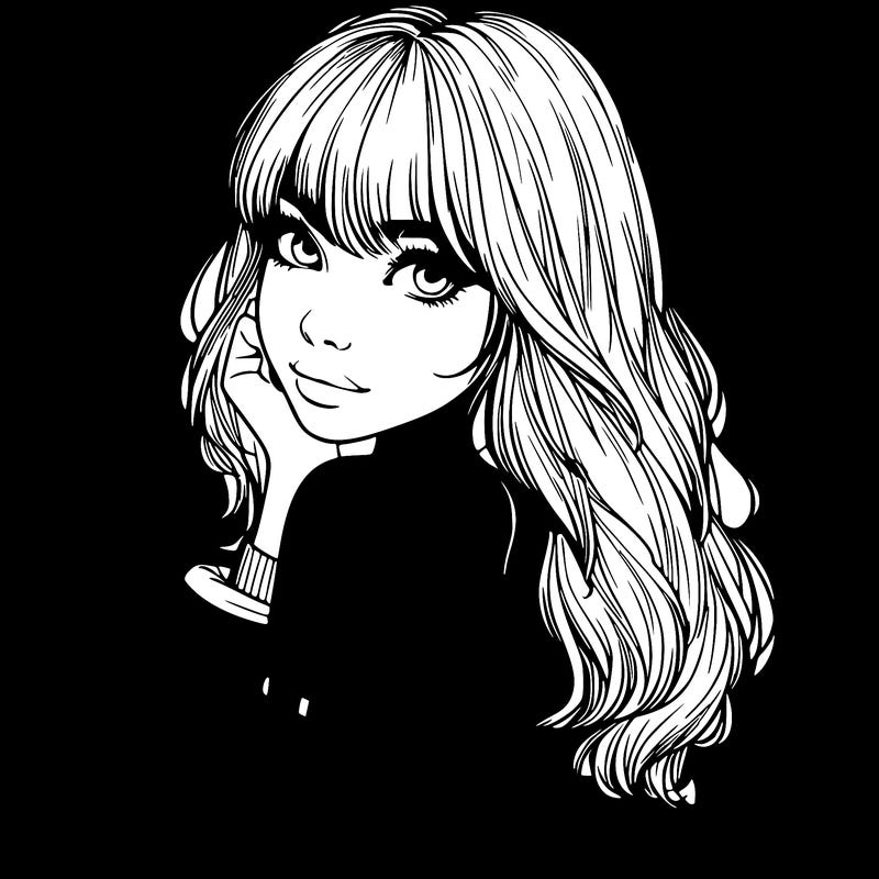 realistic girl with bangs looking over her shoulder