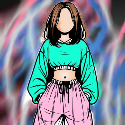 realistic girl faceless with baggy pants and a crop top