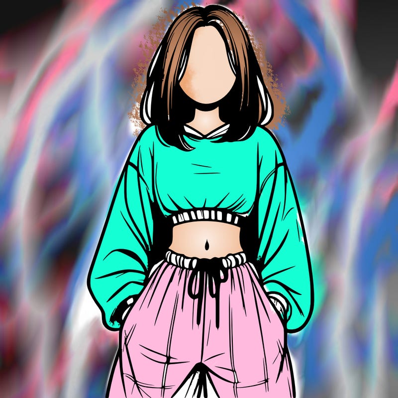 realistic girl faceless with baggy pants and a crop top