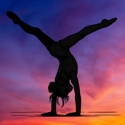 realistic gymnastic hand stand girl in four splits
