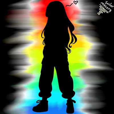 girl in baggy pants crop top and long hair