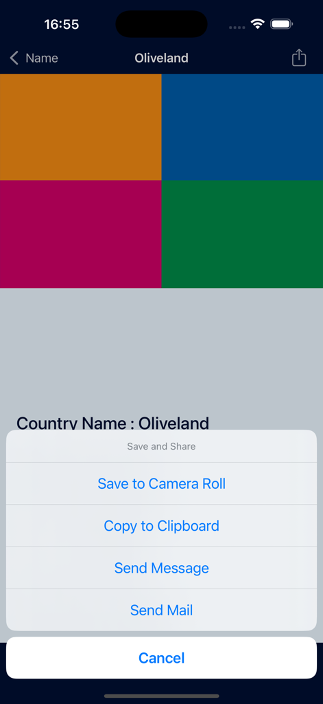 FlagDict: World Flags - Screen showing the save and share menu for country flags in the FlagDict app