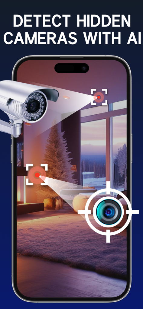 Hidden Camera Finder - AntiSpy - Pantalla de la aplicación móvil mostrando la detección por IA de cámaras ocultas en una sala de estar
