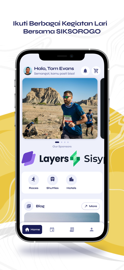 SIKSOROGO - The home screen of the SIKSOROGO app featuring race registration options and trail running content