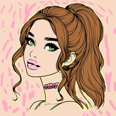 realistic girl with a ponytail on her hair and lips