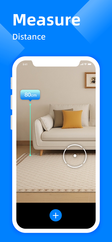 DR Scanner - PDF Scanner - A smartphone interface using a distance measurement tool to measure the height of a sofa