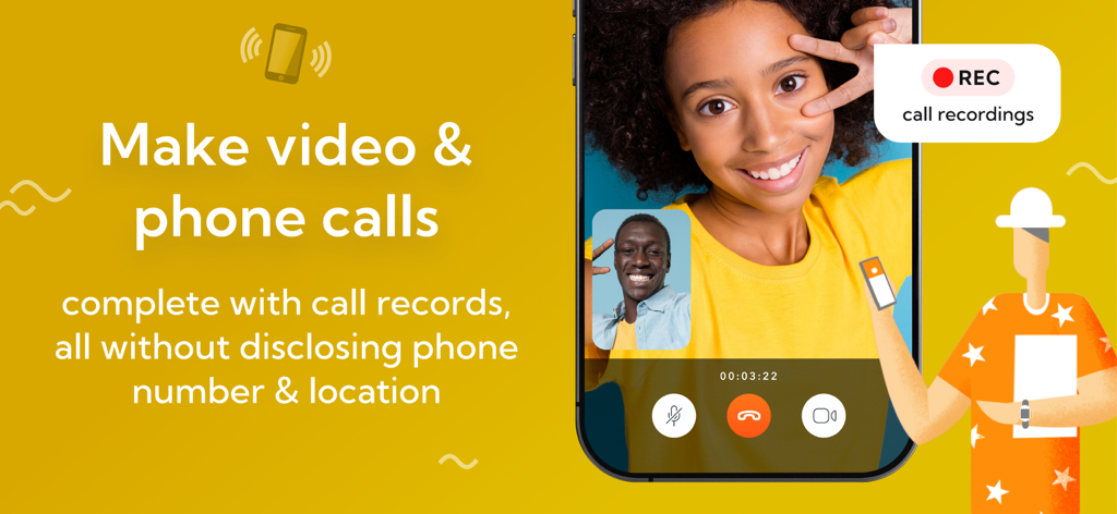 AppClose - Interface AppClose montrant un appel vidéo enregistré entre un père et sa fille avec des fonctions de protection de la vie privée