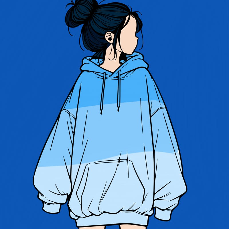 realistic girl with a oversized sweatshirt on and a bun