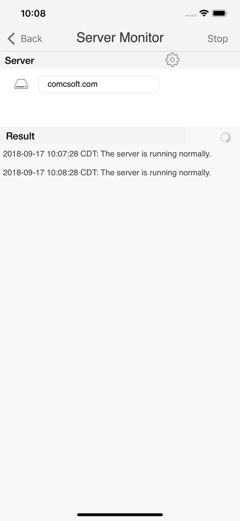iNetTools - Pro - iNetTools Pro app server monitor screen displaying server status logs