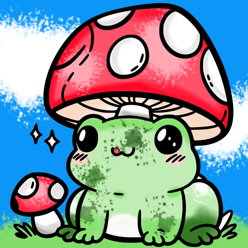 a cute frog with a mushroom hat
