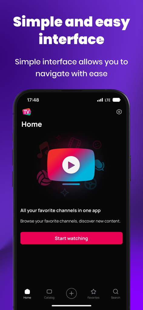 Smart TV Club - Smart TV Club IPTV player home screen with a simple user interface and start watching button