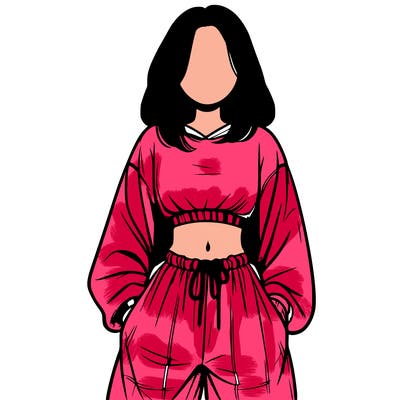 realistic girl faceless with baggy pants and a crop top