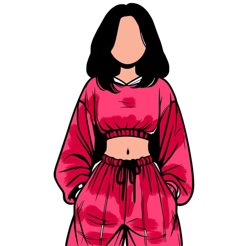 realistic girl faceless with baggy pants and a crop top