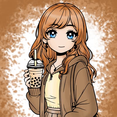 realistic girl with bubble tea in her hand