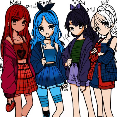 teen manga girls group of 4