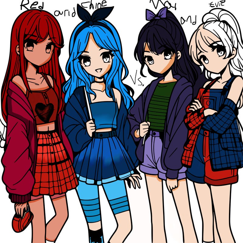 teen manga girls group of 4