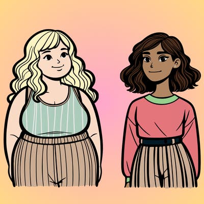 realistic plus-sized women next to a skinnier women