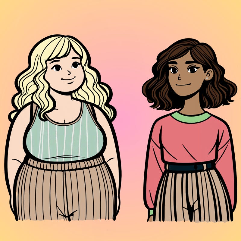 realistic plus-sized women next to a skinnier women