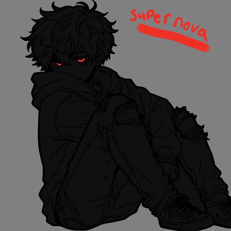 a male hoddie ripped jeans messy hair anime