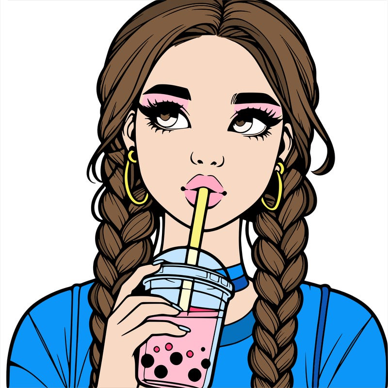 realistic girl with braided hair drinking boba