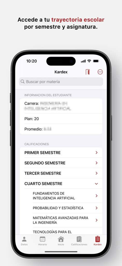 SAES for StudentsアプリのiPhoneスクリーンショット。学生の成績記録と学期ごとの成績が表示されます