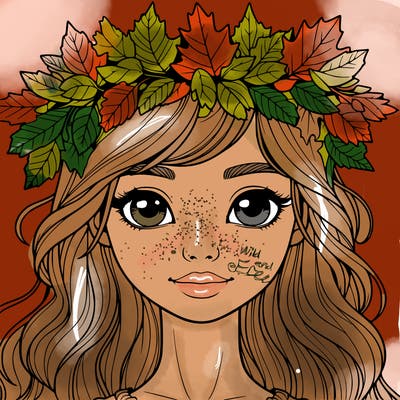 realistic girl with fall leaf crown