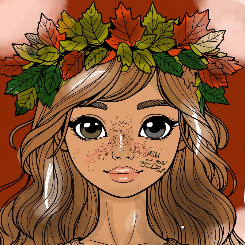 realistic girl with fall leaf crown