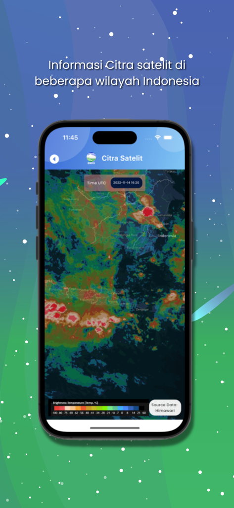 Satellite imagery map of Indonesia on the Info BMKG mobile app