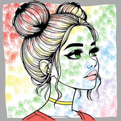 realistic girl with buns on the top of her head