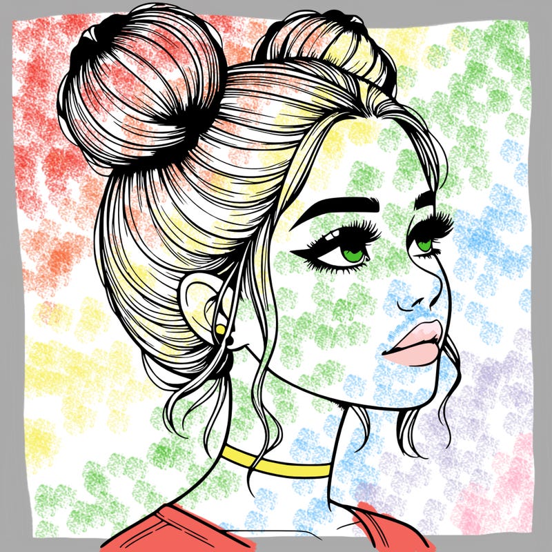 realistic girl with buns on the top of her head