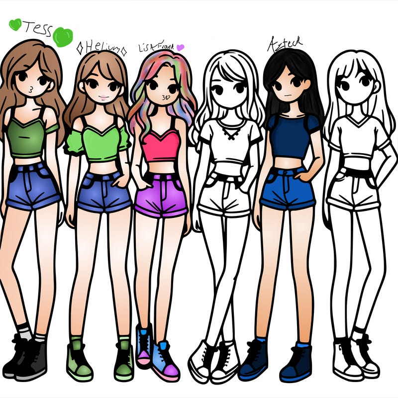 a group of girls wearing crop tops and shorts