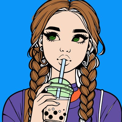 realistic girl with braided hair drinking boba
