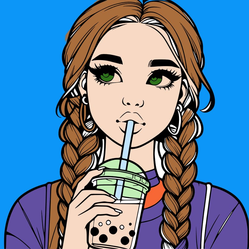 realistic girl with braided hair drinking boba