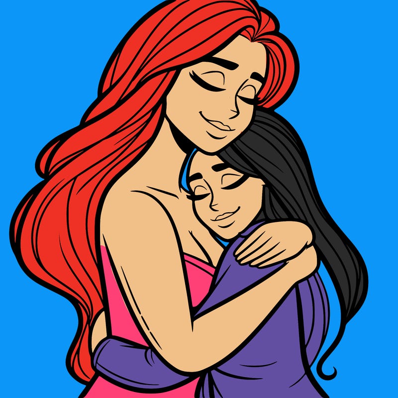 woman hugging another person