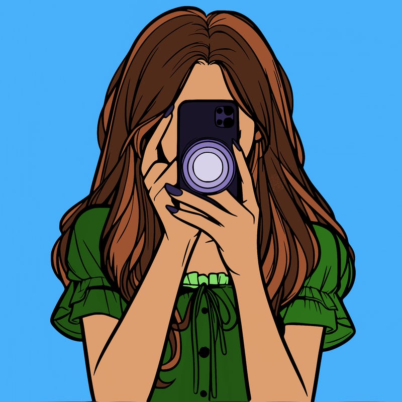 a realistic girl holding her phone taking pictures