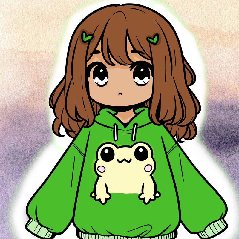 girl wearing frogging sweatshirt