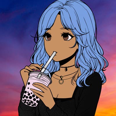 realistic girl drinking boba tea