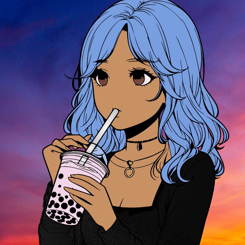 realistic girl drinking boba tea