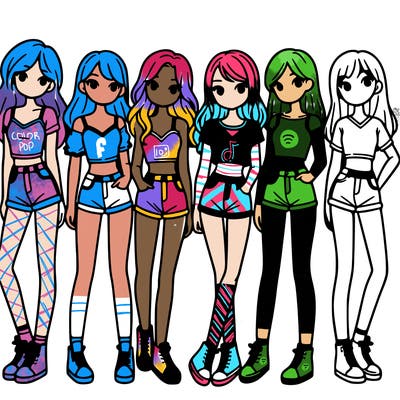 a group of girls wearing crop tops and shorts