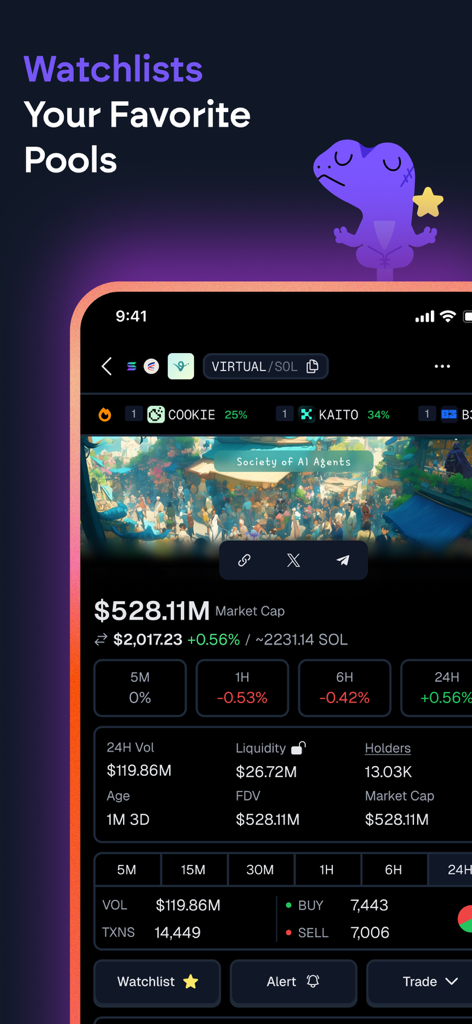 GeckoTerminal: DEX Tracker - GeckoTerminal app screen displaying real-time cryptocurrency price and liquidity data for a token pair in a watchlist
