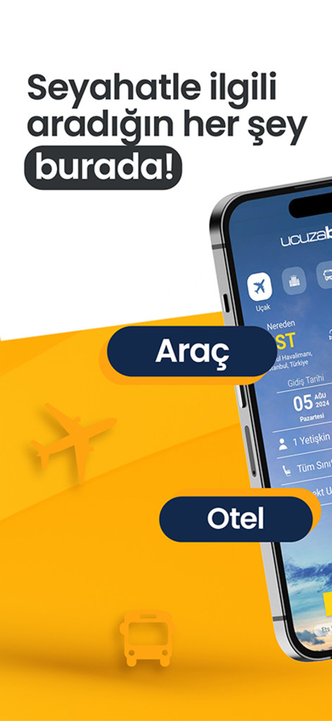 Ucuzabilet mobile app interface for booking flights hotels and car rentals