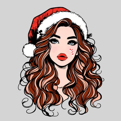 realistic christmas girl with wavy hair and lips