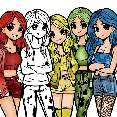 a group of 5 teen girls