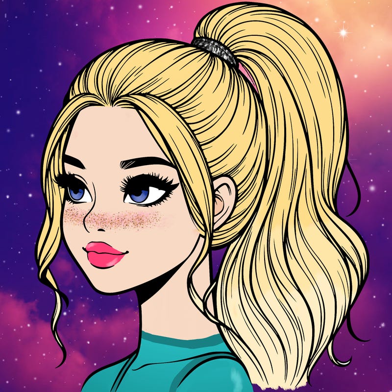realistic girl with a high ponytail