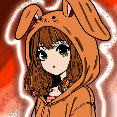 realistic girl wearing a bunny hoodie