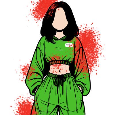 realistic girl faceless with baggy pants and a crop top