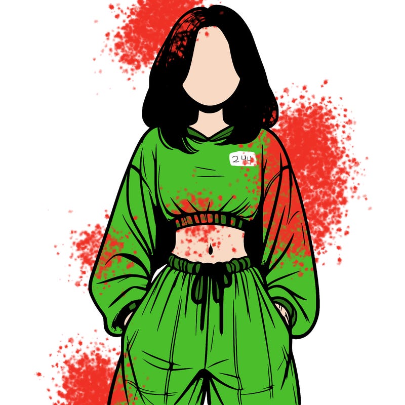 realistic girl faceless with baggy pants and a crop top