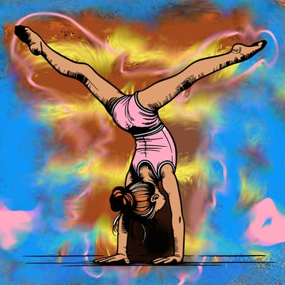 realistic gymnastic hand stand girl in four splits