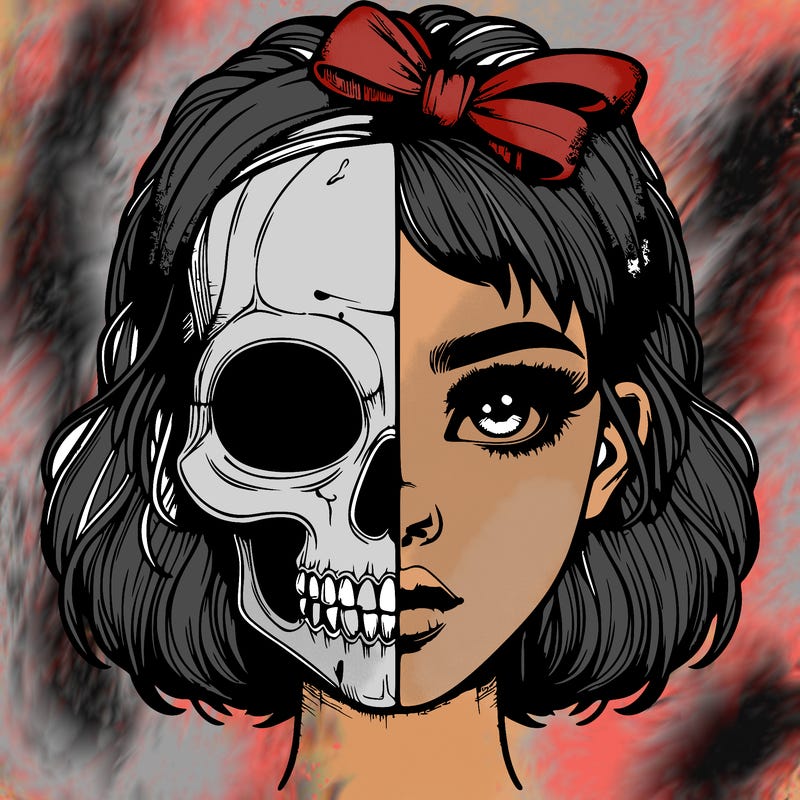 realistic girl with half skull mask