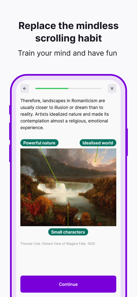 Interactive art history lesson in the Nibble micro-learning app.